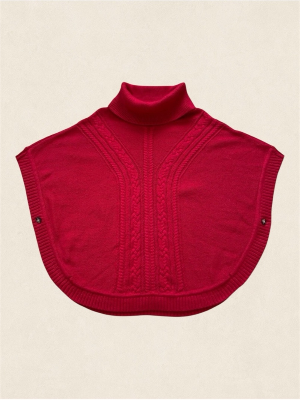 Talbots Cable Knit Sweater Poncho Red Large Cowl Neck Cotton Cozy Cape Fall